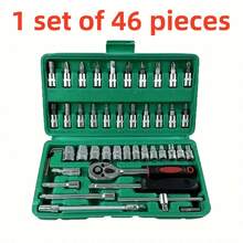 46 Pcs/Set Home Repair Tool Kit, Screwdrivers, Outdoor Maintenance Tools, Quick Ratchet, Wrenches & Furniture Repair, Multifunctional Toolbox - Multicolor - View 19