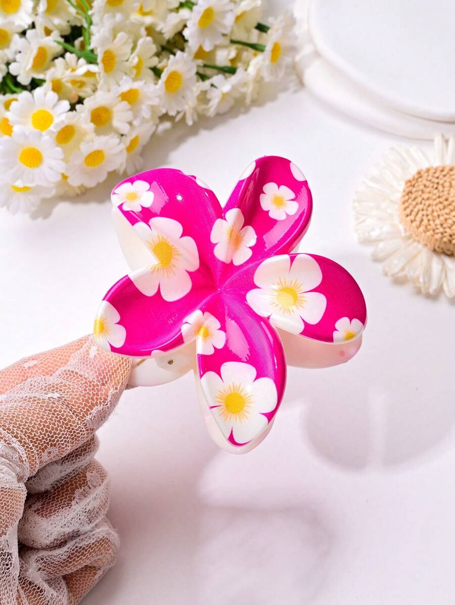 1pc Tropical Print Bohemian ABS Plastic Women Hair Clip, Candy Color Floral Pattern Hair Accessory, Fashionable Vacation Style - Suitable For Photography And Daily Use, Mermaid Tail Hair Claw For All Seasons Fashion Hair Accessories Flower Claw Clips