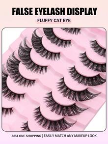7 Pairs Of False Eyelashes Cat Eye False Eyelashes Comic False Eyelashes Short Soft 3D Imitation Mink False Eyelashes Natural Makeup Gifts For Women And Girls Natural False Eyelashes Super Light And Long Lasting - 眼尾拉長款 - 查看 4