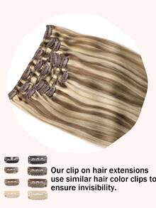 7片/套 120克 夹式真人发接发 - #P8/60 灰棕色混合铂金色，直发夹式接发，女士适用 - S8/60 - 查看 4