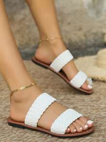 Sandalias planas de moda casual doradas para usar en la playa, en interiores y en exteriores, para fiestas