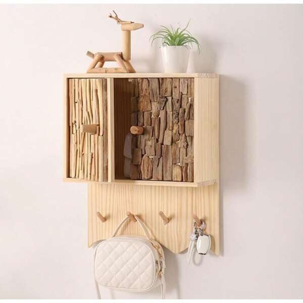 Gabinete de almacenamiento montado en la pared, de estilo artístico natural, gabinete de pared montado en madera para comedor, cocina, baño, entradas y decoración de pared