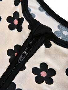 Baby Girl With Soft Bamboo Fiber Jumpsuit, Plant Flower Chrysanthemum Cartoon Print, Round Neck, Baby Shorts, Baby Girl Bamboo Jumpsuit, Toddler And Baby Girl Jumpsuit, Bamboo Toddler Cute Zipper - Nhiều màu - Xem 5