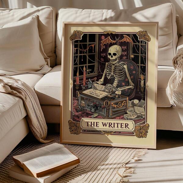 1pc Writer's Tarot Wall Art Gothic Poet Gift With Typewriter Skull Print, Witchy Dark Academia Halloween Frameless Poster For Study/Library Decor, Artistic Style Gothic Decor & Book Lover Gift (Moody Author Wall Prints Back To School)Halloween Decor Christmas Decoration Thanksgiving Wedding Home Decor Home Decor Fall Decor Autumn Decor Birthday Decorations For Gifts Party Supplies Indoor Holiday Festival Decor Wall Decor Halloween Ornaments