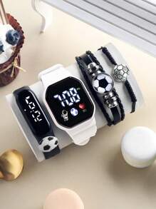 4 Stück/Set Neue LED Digital Fußball Astronaut Display Elektronische Uhr und Neue LED Display Digital Elektronische Uhr Fußball Armband + Ball Lederarmband und Ball Gewebtes Armband. Die beste Wahl für Halloween, Weihnachten, Valentinstag, Muttertag, Feiertagsgeschenke