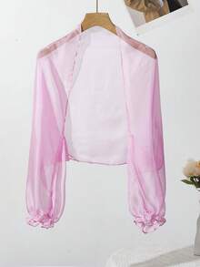 1件女士印花休闲长袖披肩，可搭配连衣裙