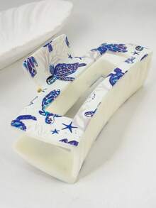 1 pezzo Accessorio per capelli a forma di tartaruga stampato - Fermaglio per capelli antiscivolo, adatto per donne, adatto per code di cavallo alte, chignon e uso quotidiano, accessorio per capelli con disegno animale bianco e blu, acconciatura con coda di cavallo, motivo vivace, comodo da indossare, accessorio per capelli di moda casual