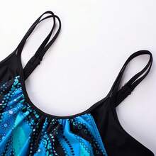 Womens Plus Size Striped Printed Strappy Tankini Top With Shorts Two Pieces Swimsuit - Blue Print2 - View 5