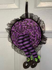 1 pièce Couronne d'Halloween de 40*26cm comme du tissu, décoration de couronne de porte d'entrée pour Halloween, pour porte, porche, fenêtre, décoration de fête intérieure - Orange/Violet