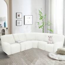 Waterproof Reclining Sectional Couch Covers For Reclining Sectional Stretch L Shaped Recliner Sofa Cover Washable Pet Dog Corner Sofa Slipcovers Protector 5 Seat And 1 Console White - White - View 2