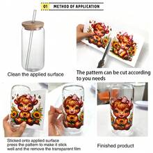 5pcs Floral Glass Jar Transfer Paper, 16oz - Vibrant UV DTF Self-Adhesive Decals For Coffee Mugs & Jars With Wooden Lids, Featuring Colorful Flowers And Green Foliage, Coffee Accessories - Multicolor - View 9