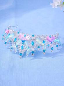 1 件优雅水晶公主皇冠、贝壳海星美人鱼尾巴设计发箍、生日服装发带、表演礼物 - 彩色 - 查看 4