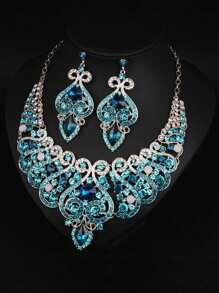 Set de 3 piezas de collar con colgante de cristal y aretes de moda, accesorios para vestir en fiestas, eventos y días festivos