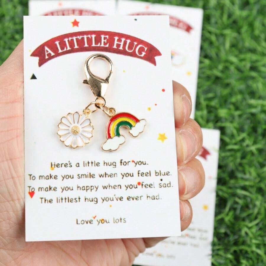 6 Stück/Set Süße regenbogenfarbene Gänseblümchen Schlüsselanhänger Set, Taschen/Kleidungsdekoration Anhänger, Geschenke für Familie, Geburtstag, Hochzeitsfeier, Abschluss, Regenbogenfest