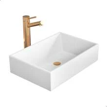 *PROMOÇÃO* Pia Para Banheiro Cubas de Sobrepor 40cm Apoio Lavabo Retangular Mármore Sintético Branca - Branco - Visão 4