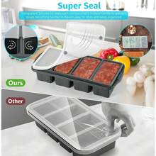 Silicone Freezer Tray With Lid - Silicone Freezer Food Molds- Large Ice Cube Tray,Silicone Freezer Container,Freeze & Store Soup, Sauce, Broth,Leftovers - Makes 4 Perfect 1 Cup - 2 Gói-Đen mờ Xám - Xem 5