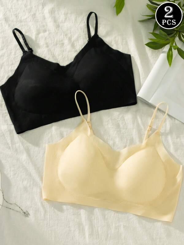 2pcs/Set Women's Seamless Bras, Versatile Underwear With Adjustable Straps