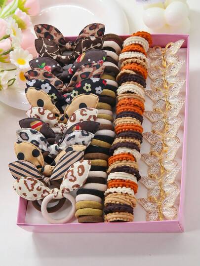 115 قطعة ضفيرة شعر إرنب حسناء حليبي اللون ربطات شعر مرنة عالية القوة ناعمة ربطات شعر شريطية وقروش شعر بشكل فراشة، اكسسوارات شعر متعددة الاستخدامات للبنات