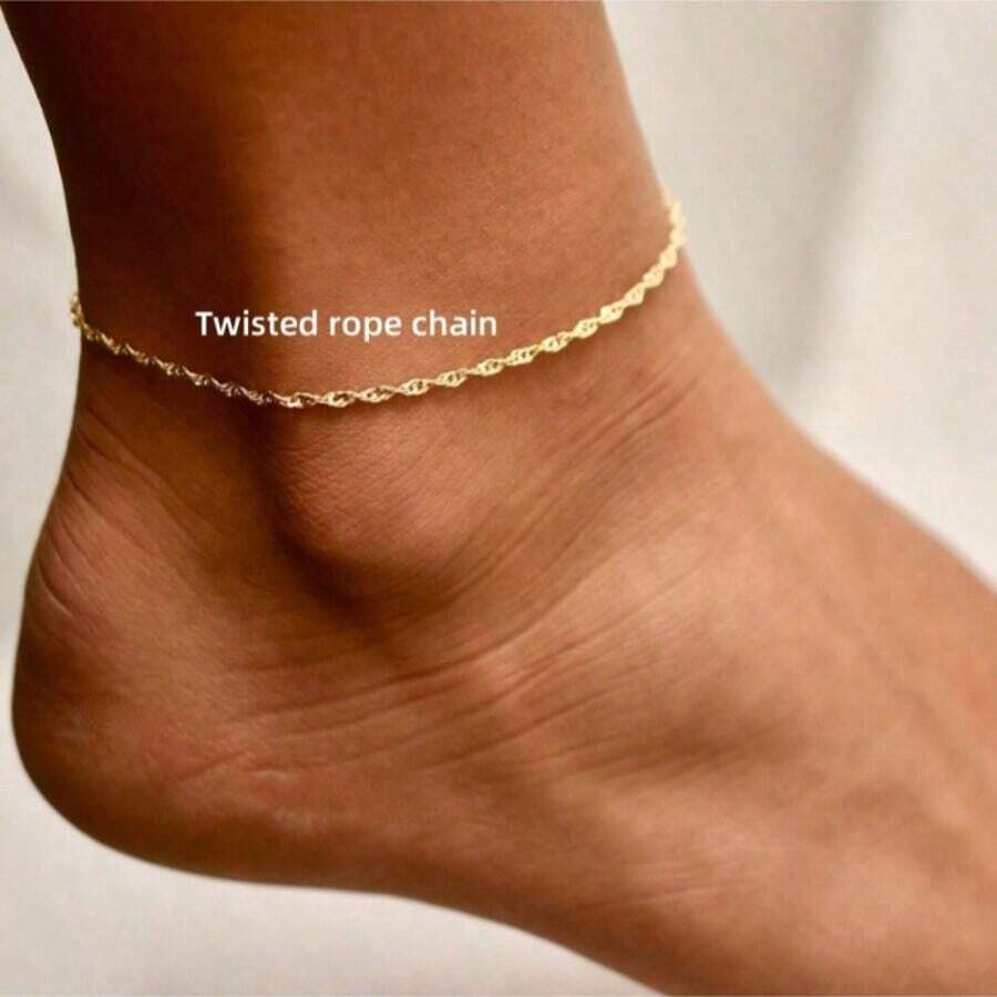 Twisted Anklet Simple Sparkling Anklet Layered Anklet Gold Anklets For Women Beach Anklet Ankle Bracelet Boho Anklet Foot JewelryMother's Day Summer Jewelry Gift - Gold - View 1