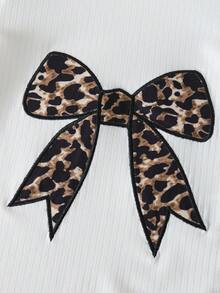 3pcs Set Baby Girls Casual Leopard Print Bow Short Sleeve Bodysuit + Leopard Bow Skirt + White Headband, Spring/Summer - Multicolor - View 4