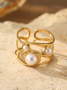 SophiaXuan 1 Stück modischer, vintage, klassisch, minimalistischer Ring aus rostfreiem Stahl mit geometrischem Stein in Braun, eleganter Alltagsschmuck/Party/Muttertags Accessoire für Frauen - Geometrie - Übersicht 15