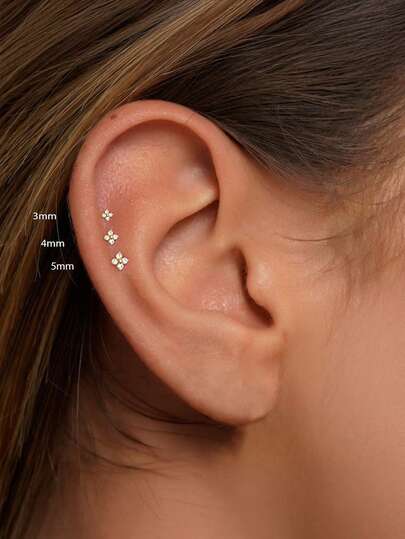 3入組S925純銀花卉方晶鋯石金色銀色首飾類耳環圓耳環婚禮派對婚禮訂婚儀式禮品