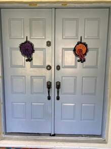 1 pièce Couronne d'Halloween de 40*26cm comme du tissu, décoration de couronne de porte d'entrée pour Halloween, pour porte, porche, fenêtre, décoration de fête intérieure - Orange/Violet