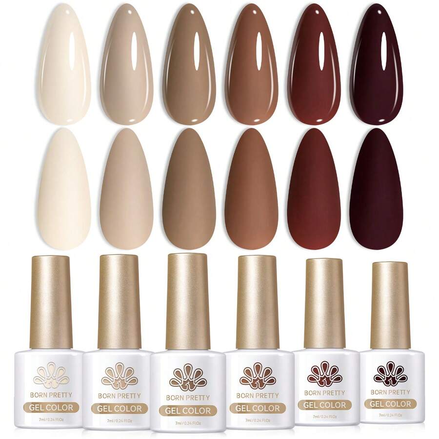 Born Pretty 6Pcs 7 ML Nude Gel Polish Set Gel Polish Kit 6 Colors Popular All Seasons Skin Tones White Nude Brown Neutral Gel Nail Polish Kit Soak Off LED Gel Nail Kit Manicure Gift Collection - 栗子蛋糕 - 查看 1