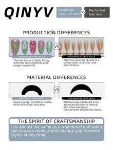 10 片海洋甜心粉色 - 绿色浮雕指甲贴 | 短杏仁假指甲 - 珍珠渐变 3D 花朵压贴 - 适用于指甲，春夏贝壳和水母风格美甲（含美甲工具和配件）美甲用品美甲 - 彩色 - 查看 4