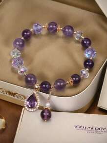 1 pulseira com pingente de cristal de lavanda da moda coreana, joia estilo romântico para mulheres