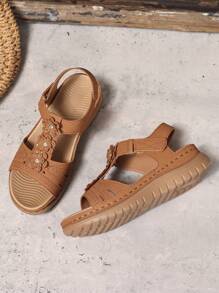 Sandalias de punta abierta de talla grande de estilo casual para 2025, sandalias romanas para mujer con hebilla y diseño de cierre de para uso en exteriores