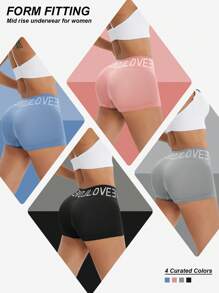 LianShengFa 4 Stück Buchstaben Taillenbund nahtlose Mieder-Formende Höschen, Hohe Dehnbarkeit atmungsaktiver Mesh-Stoff Damen Unterwäsche, Bequem weich sitzende Damen Höschen