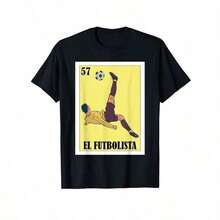 Funny Mexican Soccer Design - El Futbolista T-Shirt, 100% Cotton, Birthday, Thanksgiving, Christmas Gift, Suitable For Men, Women, Family And Friends, Black Casual Short-Sleeve Crew Neck T-Shirt Size S To 3XL Tee Comfortable - 黑色 - 查看 1