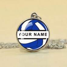 1pc Custom Name Volleyball Necklace Personalized Customized Text Multicolor Double Sided Glass Ball Pendant Chains Necklace Sports Style Jewelry Volleyball Fans Commemorative Gift