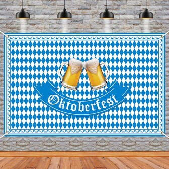 1pc Oktoberfest Party Banner Backdrop, 100% Polyester Hanging Decoration For Birthday Party, Festival