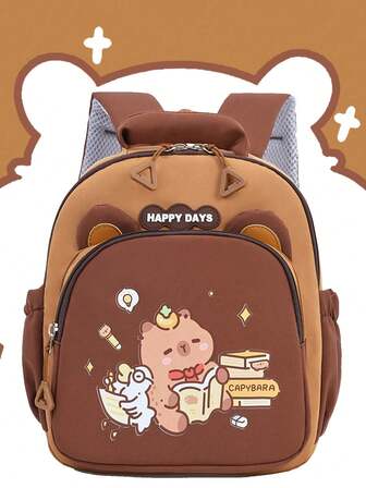 1 件大容量可爱百搭水豚图案书包。活泼的学生包，多口袋。中性设计。卡通动物背包。节日主题背包。时尚书包。实用手提包