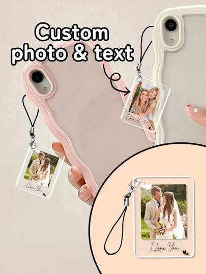 1 pieza Llavero personalizado con foto, accesorio colgante de teléfono con foto y texto personalizado, diseño conmemorativo emocional, material de acrílico, pequeño y portátil, se puede colgar en fundas de teléfono, llaves, bolsos