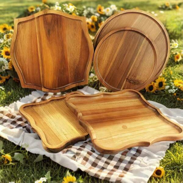 1 pezzo di vassoio rotondo in legno adatto per formaggi, antipasti e dolci - Stoviglie multiuso, vassoio decorativo per bagno, piano cucina, casa, tavolino da caffè - adatto per tutte le stagioni