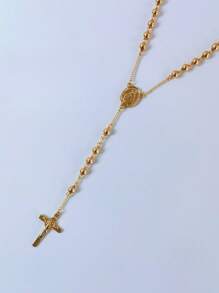 Collier en acier inoxydable pour femmes, pendentif Vierge Marie religieux chrétien et croix de Jésus avec chaîne à perles longue, bijoux de mode