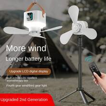 1 件 3600/7200mAh 便携式迷你风扇（直径 28 厘米/11 英寸），USB 可充电多功能小型挂式风扇（带或不带电池选项），带夜灯的假日露营风扇，节日必备，宿舍和户外帐篷，持久耐用的电池，强劲气流 - 白色升級數顯款 - 查看 1