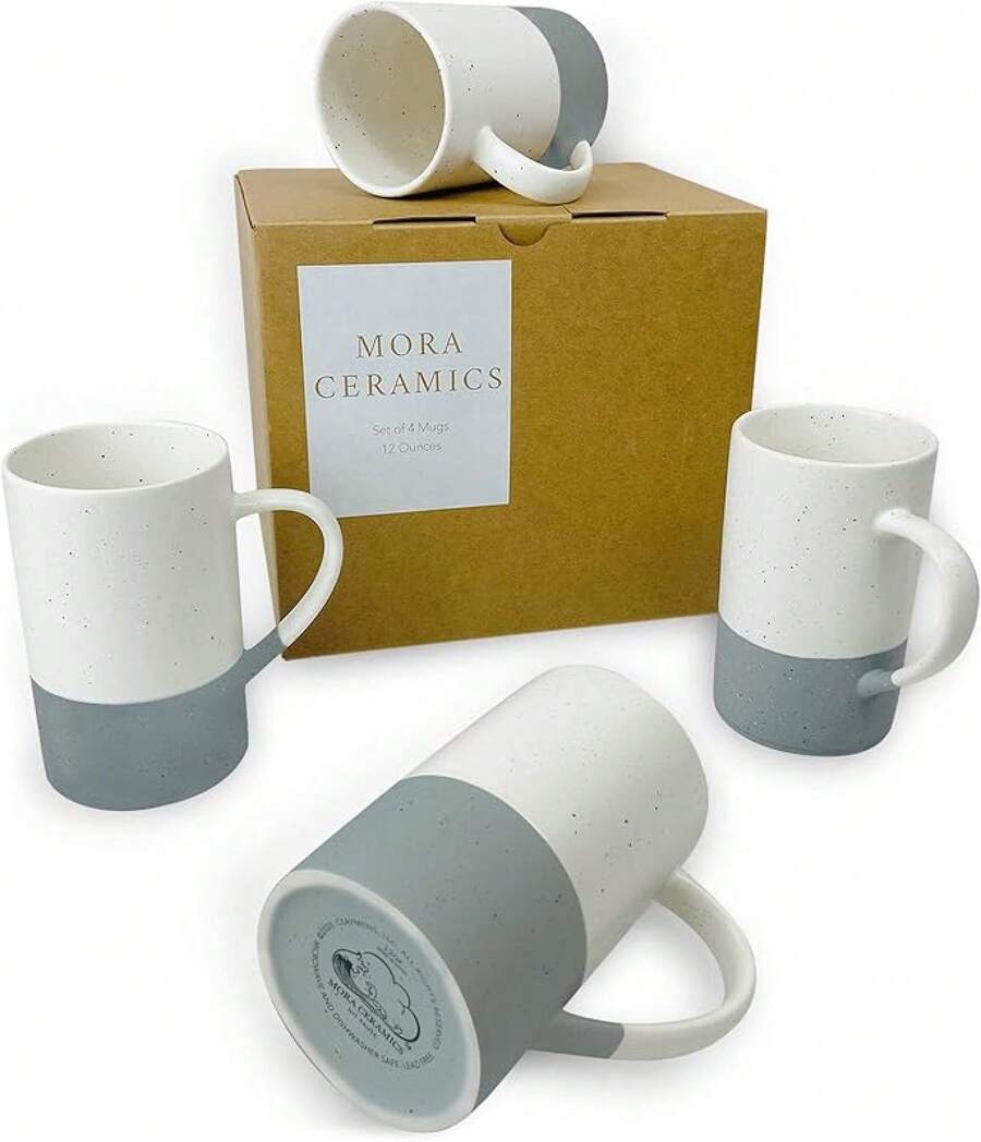 Mora Ceramics 12oz Coffee Mug Set Of 4 - Tea Cups With Handle - Microwave And Dishwasher Safe, Perfect For Mug Lovers - Rustic Matte Glaze, Modern Design - Assorted Colors