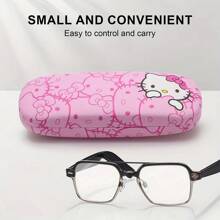 Sanrio 1pc Hello Kitty Pink Glasses Case, Cute Cartoon Print Design, Durable PU Leather, Scratch Resistant Glasses Storage Box, Portable Cute Glasses Storage Box, Suitable For Schools And Offices, Perfect For Returning To School Gifts, Compact Organizing Box, Suitable For Office Workers