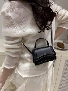 Mini Women Handbag, Lightweight Portable Hand-Held Mini Tote, 2025 Summer New Flap Plain Color Crossbody Bag - Black - View 5