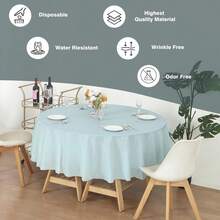 (12-Pack Heavy Duty Plastic Table Covers Tablecloth (Reusable) (Round 84", Light Blue) - Blue - View 5