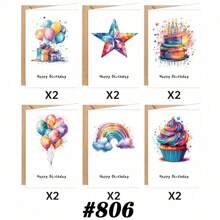12pcs Colorful Birthday Thank You Cards Set With Envelopes, Greeting Cards For Invitations, Gifts & Celebrations