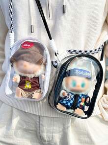 1pc For LABUBU Protective Case For Plush Doll, Clear Hanging Display Case, Crossbody Doll Storage Bag, PVC Storage Case Cover For Figures, Dolls (Pink) Compatible With Labubu(No Shoulder Straps) - Transparent - View 1