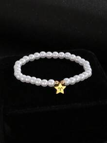 1pc Fashion Popular Constellation Detail Star Decor Faux Pearl Elastic Bracelet For Kids Birthday Gift For Daily Decoration