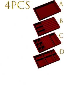 9/1 Pc, Burgundy Velvet Jewelry Tray, Large Capacity Jewelry Storage Box, Independent Compartments, Stackable Jewelry Display Stand, Can Hold Earrings, Necklaces, Bracelets, Rings, Hairpins, Hairbands, Etc. Valentine's Day Velvet Jewelry Tray, Makeup Storage Box, - Wine Red Tray - View 17