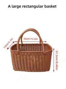 1pc Outdoor Handheld Basket, Woven Rattan Style Tote Basket, Gift Basket, Home Storage Basket, Laundry Basket, Toiletry Basket, Cosmetic Organizer Basket - Multicolor - View 12
