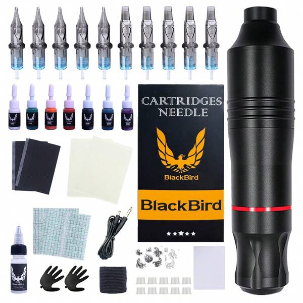Nouvelle trousse de tatouage, 10 pièces de godets d'encre de tatouage, 7 pièces de pigment de pratique, 10 pièces de capuchons d'encre de tatouage, 1 pièce de transfert, sans alimentation électrique, convient pour la pratique des débutants